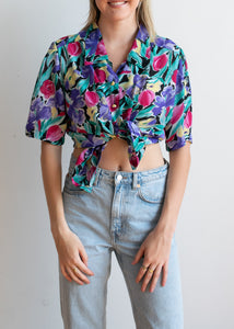 80's Floral Button Up Blouse