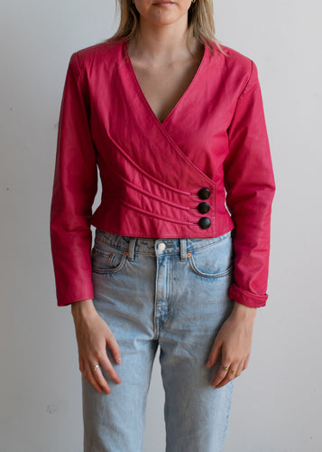80's Neon Pink Cropped Leather Jacket
