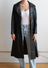 80's Black Leather Trench