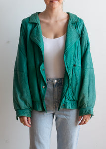 80's Teal Leather Bomber Jacket