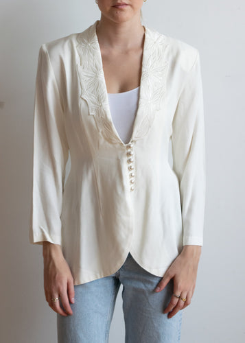 80's Ivory Cinched Blazer