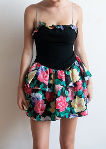 80's/90's Black Floral Party Dress