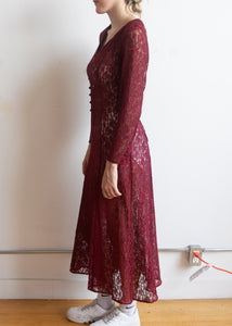 90's Wine Sheer Lace Dress