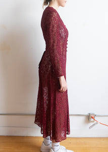 90's Wine Sheer Lace Dress