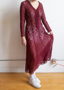 90's Wine Sheer Lace Dress