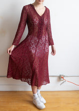 90's Wine Sheer Lace Dress