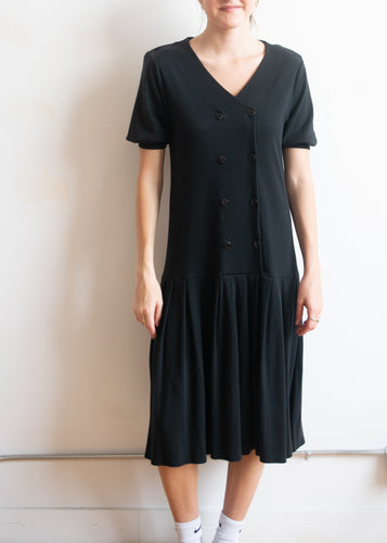 80's Black Drop Waist Dress