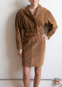 80's Brown Suede Skirt and Jacket Set