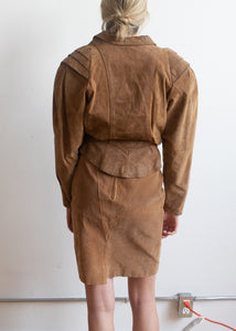 80's Brown Suede Skirt and Jacket Set
