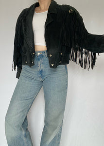 80's Black Suede Fringe Jacket