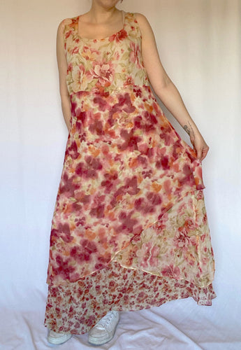 90's Pink Floral Silk Maxi Dress