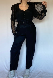 80's Black Belted Jumpsuit