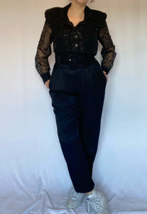 80's Black Belted Jumpsuit