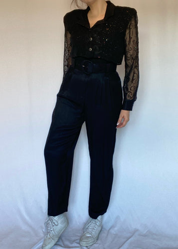 80's Black Belted Jumpsuit