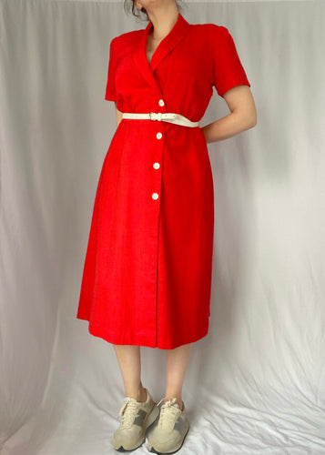 70's Red Button Up Short Sleeve Dress
