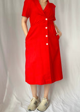 70's Red Button Up Short Sleeve Dress