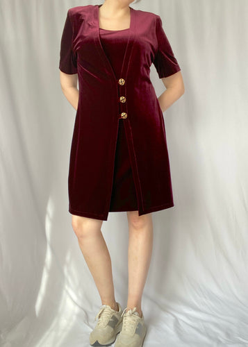 90's Burgundy Velvet Dress