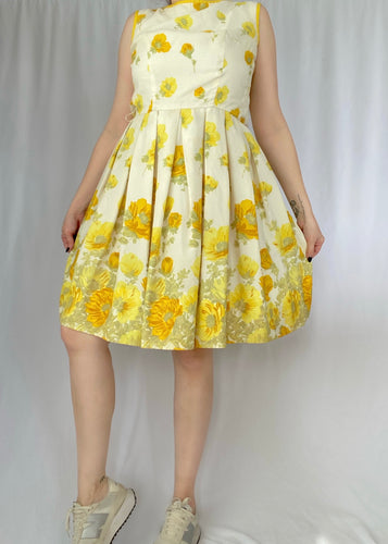 60's Yellow Floral A-Line Dress