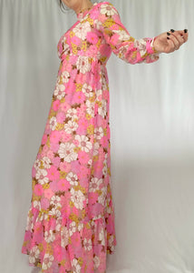 70's Pink Floral Maxi Dress
