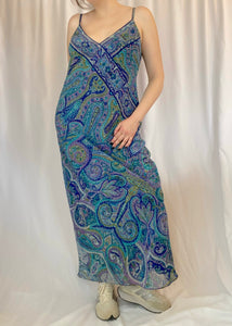 90's Blue Paisley Maxi Dress