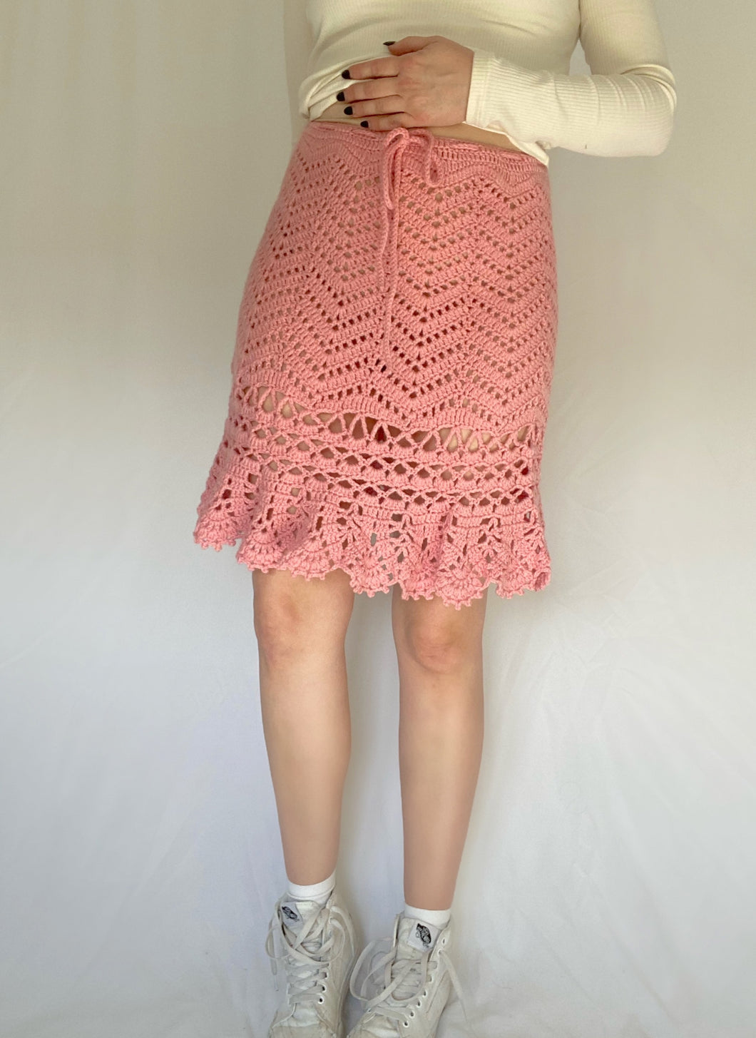 Pink Crochet Midi Skirt