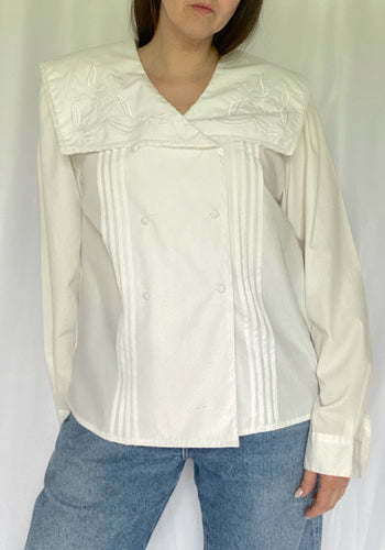 80's White Statement Collar Blouse