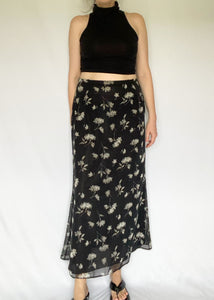 90's Black and White Floral Maxi Skirt