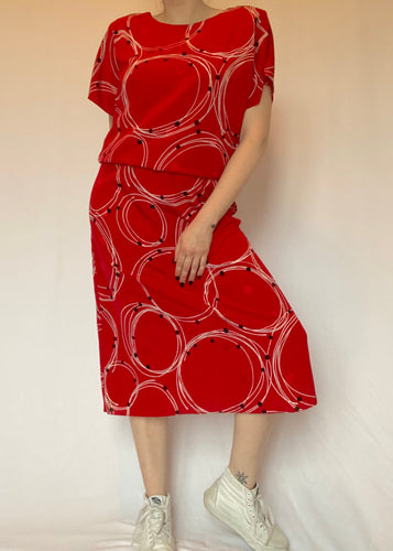 80's Red Short Sleeve Dress