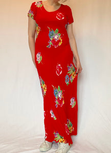 90's Red Floral Maxi Dress