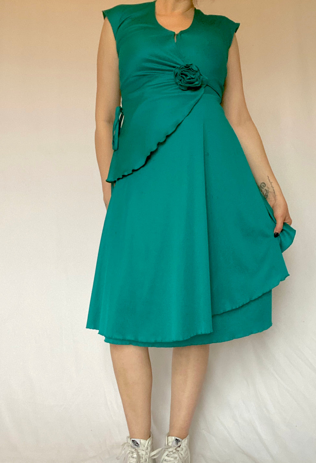 70's Green Satin Cocktail Dress