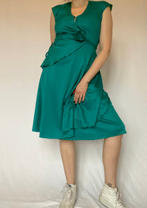 70's Green Satin Cocktail Dress