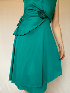 70's Green Satin Cocktail Dress