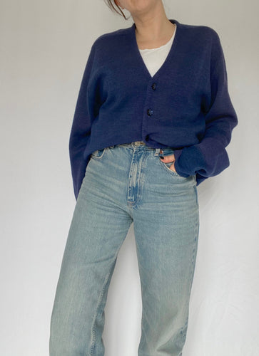 70's Navy Wool Blend Cardigan