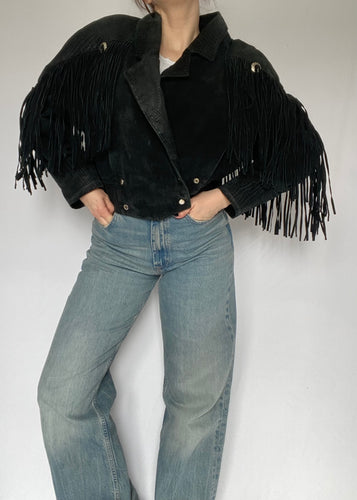 80's Black Suede Fringe Jacket
