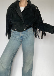 80's Black Suede Fringe Jacket