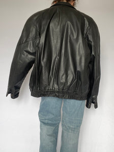 80's Black Leather Bomber