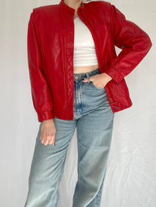 80's Red Leather Bomber Jacket