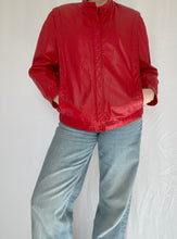 80's Red Leather Bomber Jacket
