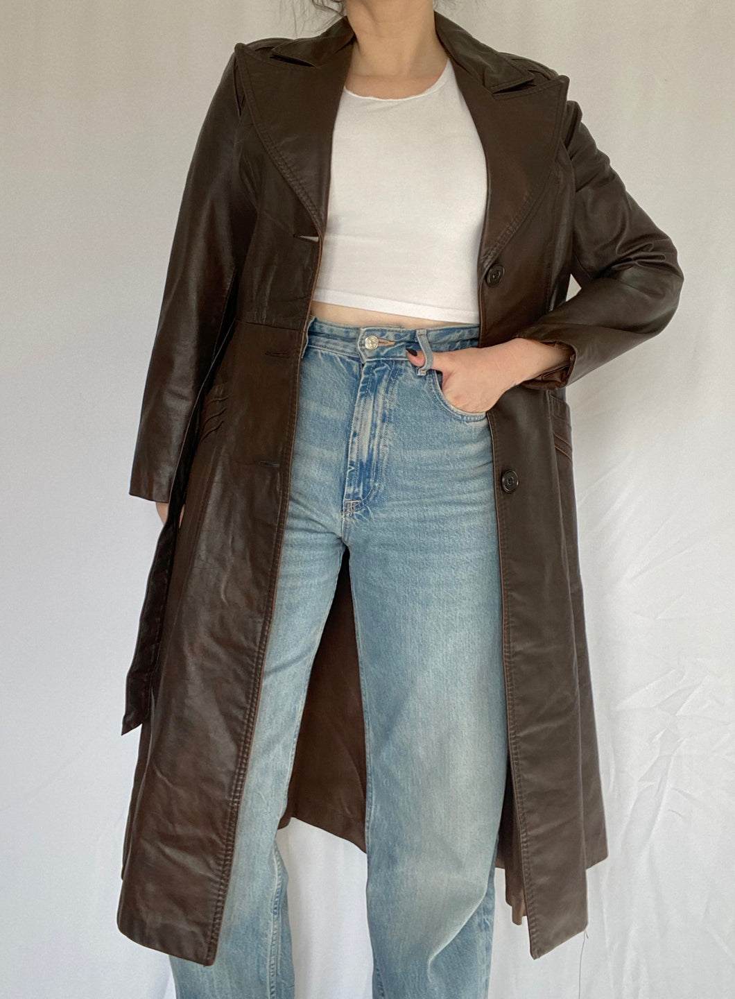 70's Brown Leather Trench