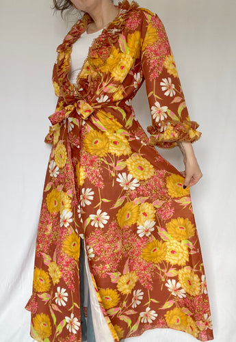 70's Brown Floral House Dress