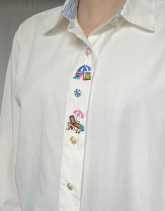 80's White Embroidered Blouse