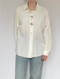 80's White Embroidered Blouse