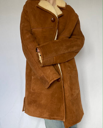 70's Brown Suede Shearling Lined Coat
