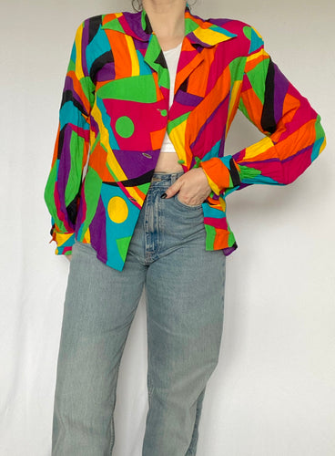 80's Abstract Button Up Blouse