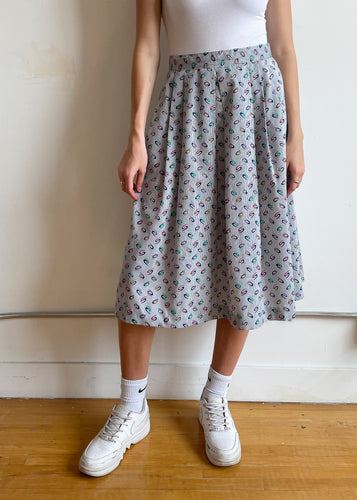 80's Blue Abstract Midi Skirt