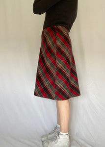80's Red Plaid Pencil Skirt