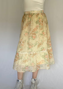 70's Floral Midi Skirt