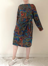 80's Navy Paisley Faux Wrap Dress