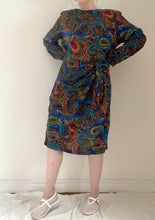 80's Navy Paisley Faux Wrap Dress
