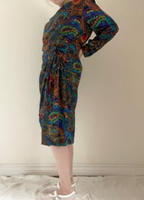 80's Navy Paisley Faux Wrap Dress